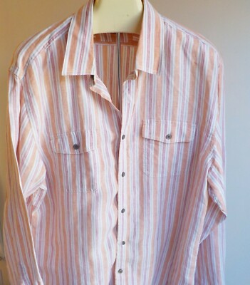 む*つ様 希少 banana republic stripe linen sla Banana Republic 100% Linen LS Button Front Striped Shirt Orange