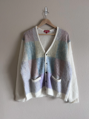 Supreme Brushed Grid Mohair Cardigan - Size Large - White Supreme Brushed Grid Mohair Cardigan - Size Large - White