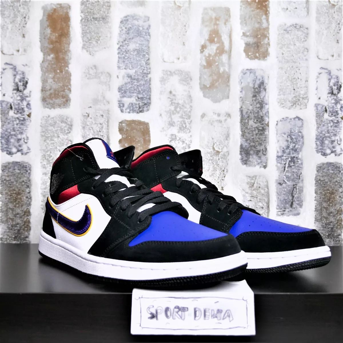 Nike Air Jordan 1 Mid Lakers Top 3 BLACK/FIELD PURPLE 852542-005 Men's sz 12 NEW