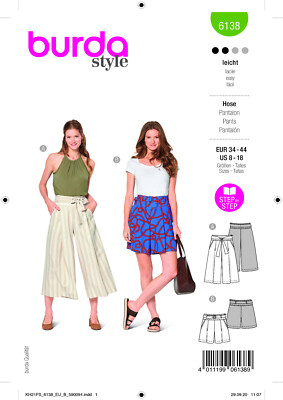 burda style Nr 6138 Culotte & Short Gr. 34 - 44 Neu Frühjahr/Sommer 2021 