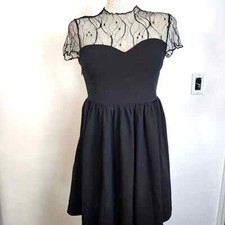 Shein Lace Heart Neckline Vine Detail Black Women's Party Dress Size S