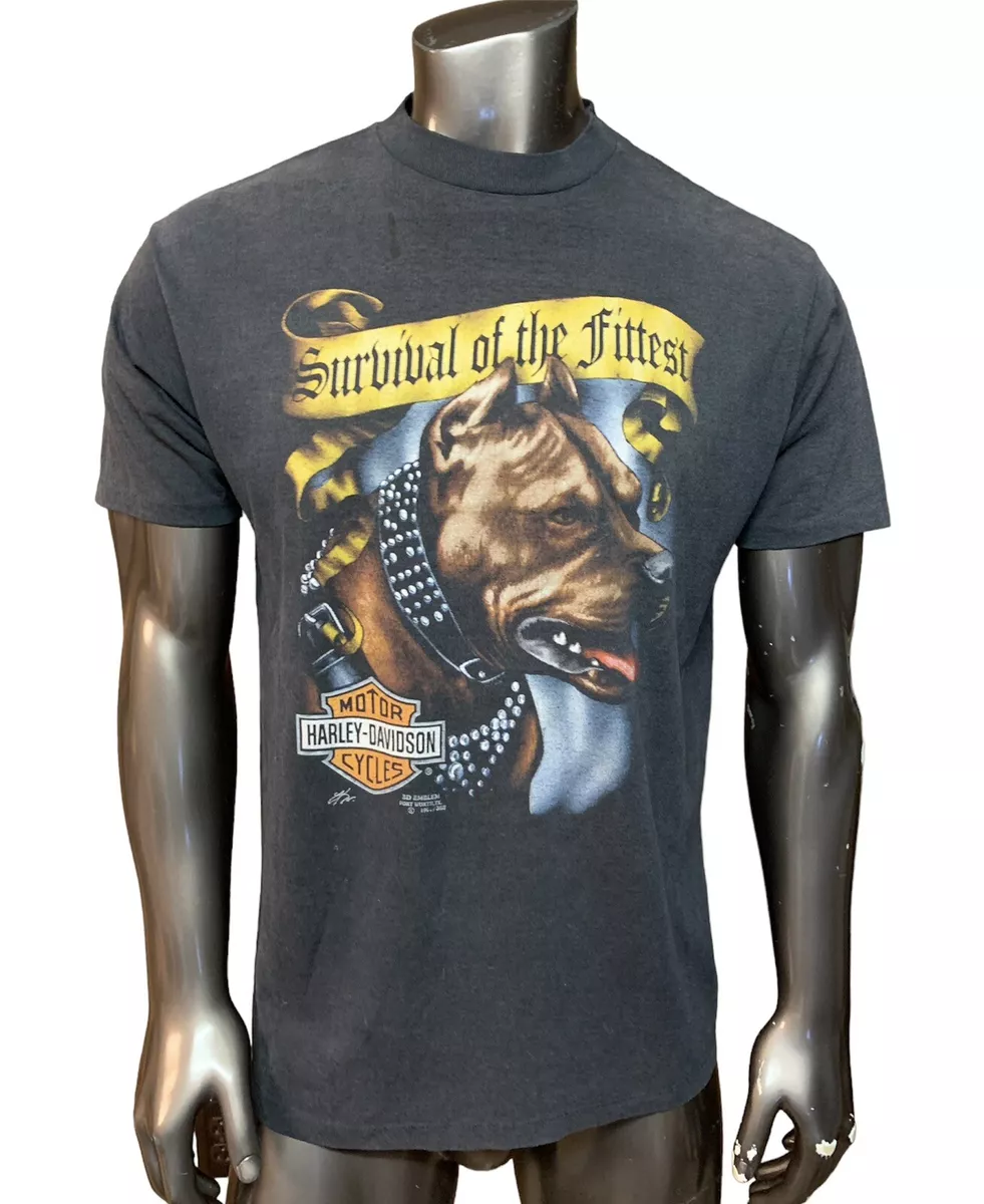 VTG 1991 3D Emblem Harley Davidson Survival Of The Fittest Pitbull T-Shirt Sz XL