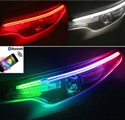 24'' BT App Dynamic RGB Strip Turn Signal Flow Chasing Flash DRL 60cm Waterproof