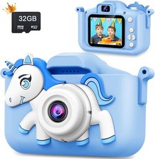 Unicorn Kids Camera, Birthday for Girls Boys Age 3-12, 1080P HD Selfie Blue 