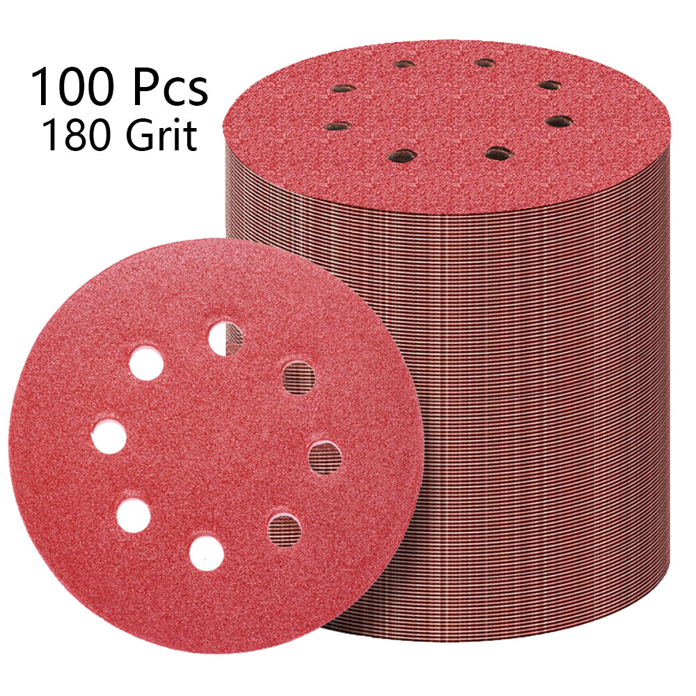 5inch Sanding Discs 100x 180Grit Hook Loop 8Hole Orbital Sander Paper