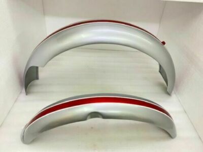 Triumph T120 T100 T90 Steel Cherry & Silver Painted Front & Rear Mudguards Set