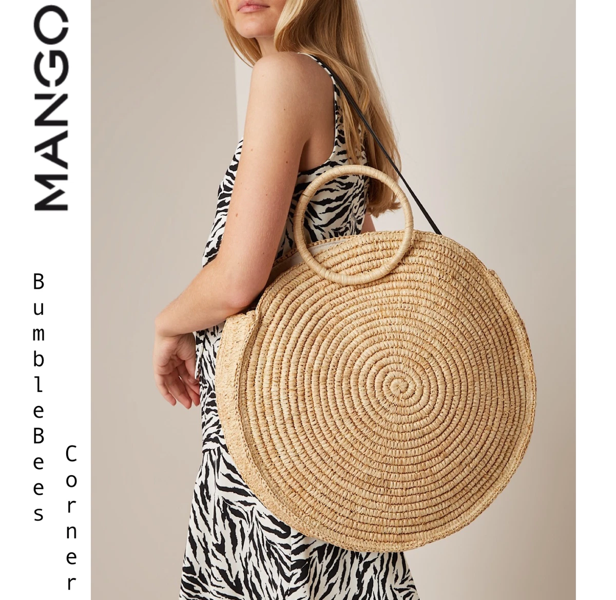 Mango round sales straw bag