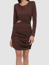 Guess Women's Brown Ruched Cut-Out Long Sleeve Bodycon Mini Dress Size 12
