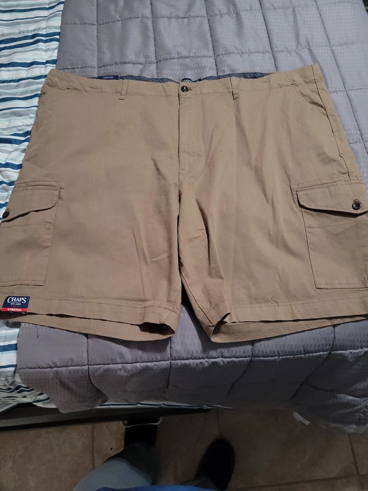 NWT Chaps Mens 52 Stretch Big and Tall 10" Inseam Tan Teak Cargo Shorts