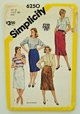 VTG 80s Simplicity Sew Pattern 6250 Misses Slim Skirt w/Variations Size 10 UNCUT