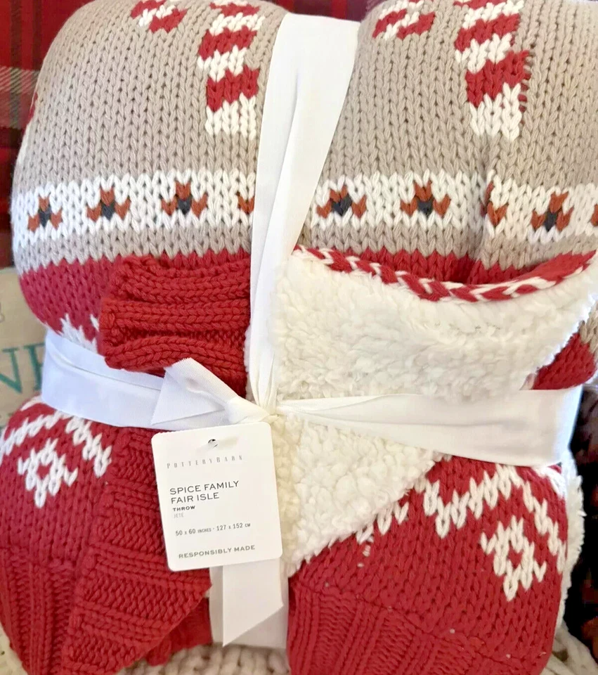 Pottery Barn ~SPICE FAIR ISLE ~ 针织毛毯 ~ CHRISTMAS ~ GINGERBREAD 50x60 — 第 3/4 张图片