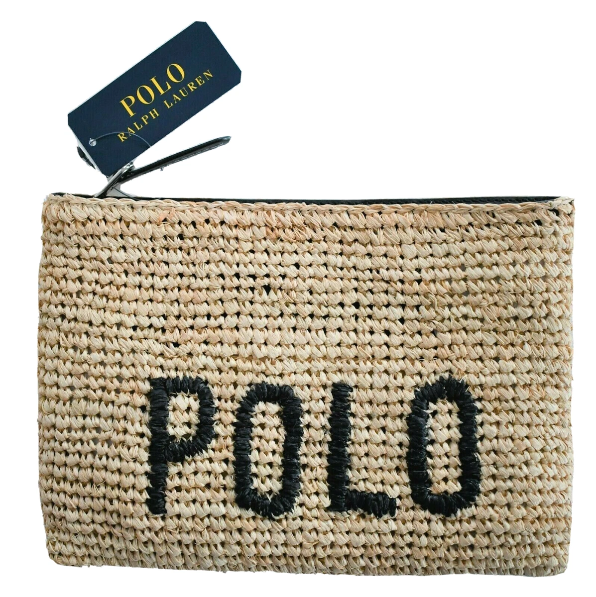 128 NEW Authentic POLO RALPH LAUREN Natural RAFFIA POUCH Wallet Clutch