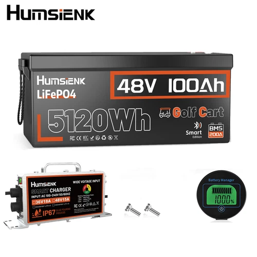 Humsienk 48V 100Ah LiFePO4 Lithium Golf Carts Batteries Bluetooth with Charger