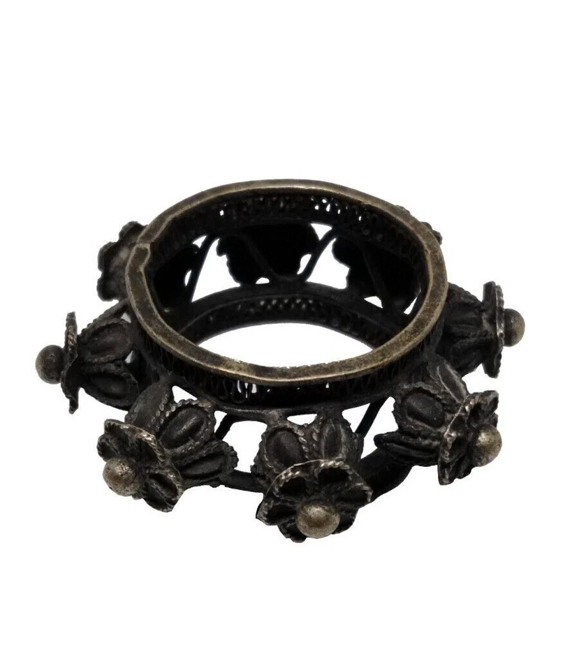 Anello antico tribale pezzo unico da collezione uomo per donna fiore in argento - Immagine 3 di 4