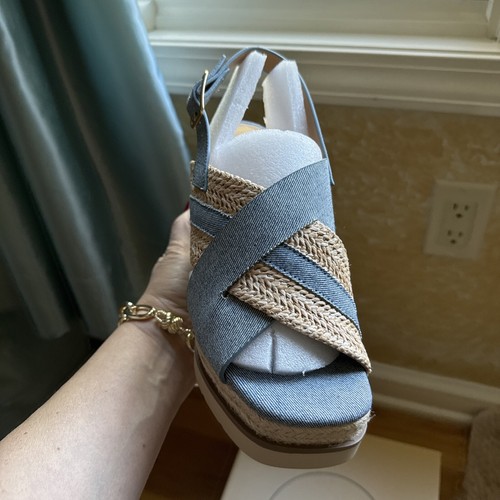 Soda Two Tone Platform Wedged Sandal Denim RAF Blue - Picture 5 of 5