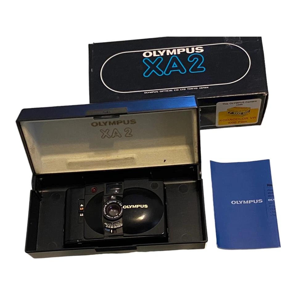 Olympus XA2 35mm Rangefinder Film Camera with A11 Flash Box Paperwork Untested - Image 4 of 4