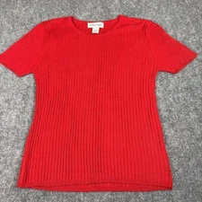 Madison Studio Sweater Womens 100% Silk Medium Red Ribbed Capsule Career luxury