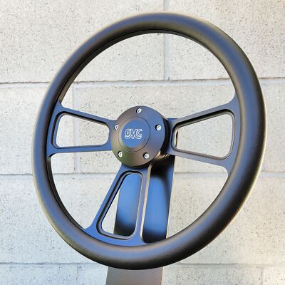 14'' Billet Black Steering Wheel Muscle Black Half Wrap GMC Retro Licensed Horn