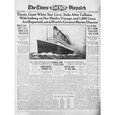 Newspaper Front Sheet Page Titanic Disaster 1912 Times Wall Art Canvas Print