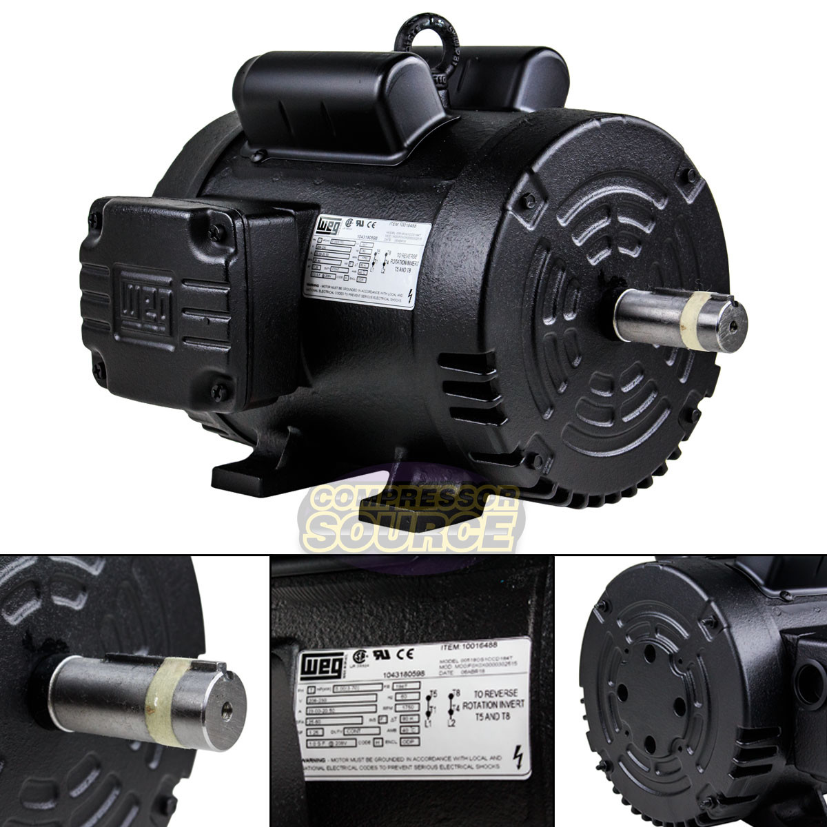 5 HP Air Compressor Duty Electric Motor 184T Frame 1750 RPM Single