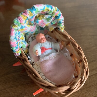 VTG Caco Wicker Cradle & Caco Baby Dollhouse So Cute Excellent Look