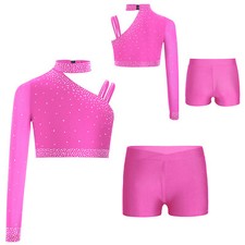 Kids Girls Crop Top With Shorts Latin Shirt And Bottoms Sparkly Tracksuit Jazz