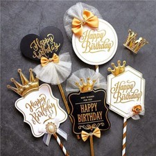 Royal King Crown Birthday Cake Toppers-Black White Style Bake Topper Decorations