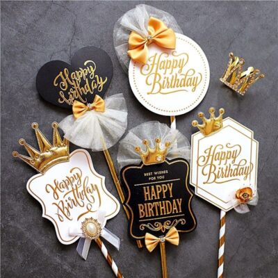 Royal King Crown Birthday Cake Toppers-Black White Style Bake Topper Decorations