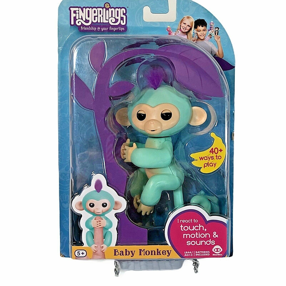 Fingerlings Baby Monkey Zoe Interactive Turquoise blue Purple Hair