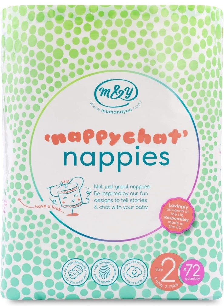 Mum & You Nappychat Nappies Eco-Diapers, UK Made, Size 2, 7-13 Lbs, 72 Count