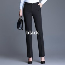 Ladies Elastic Waist Dress Pants Straight Trousers Formal Office Casual Business