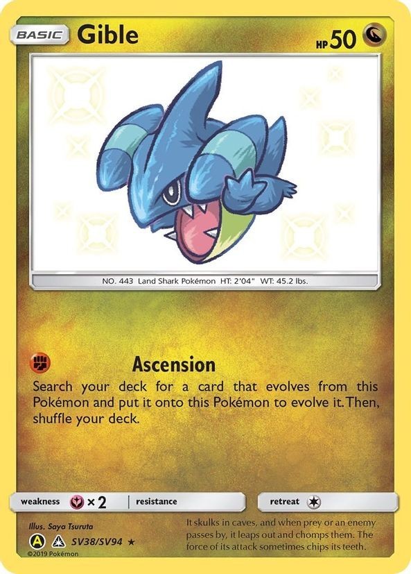 Gible - SV38/SV94 - Pokemon Hidden Fates Sun & Moon Shiny Rare Card NM