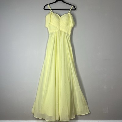 Yellow Chiffon Off Shoulder Bridesmaid Dress Pleated Bodice Lace-Up Back Formal