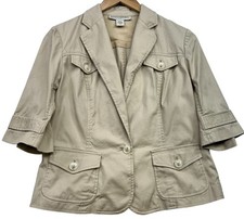 Banana Republic Womens Cotton One Button Blazer 1/2 Sleeve Size 10 Beige