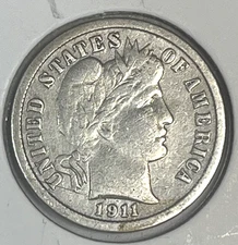 1911 BARBER DIME NICELY CIRCULATED VERY GOOD!! P231
