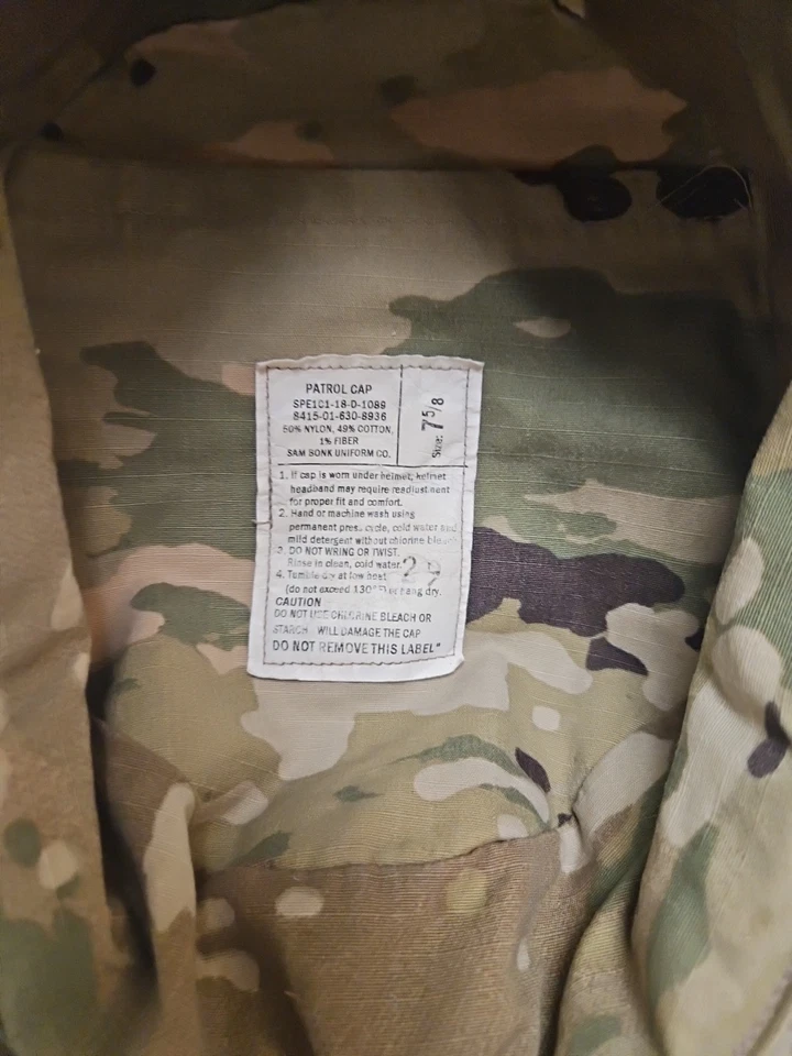 VINTAGE 90s US Army Hat Cap Fitted Mens 7 5/8 Woodland Camo Patrol Cap BDU  - Image 4 of 4