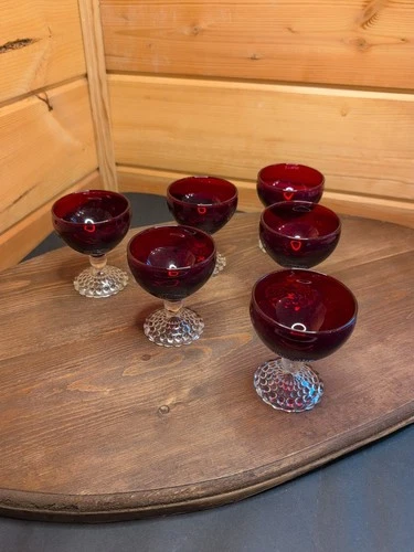 Vintage Set 6 Anchor Hocking Boopie Champagne Sherbet Glasses Ruby Red