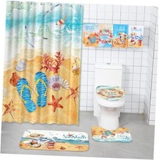 8 Pcs Beach Shower Curtain Set Hello Bathroom Decor Sea Ocean Summer