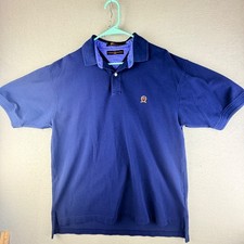 Tommy Hilfiger Polo Shirt Mens L Navy Blue Crest Logo Short Sleeve