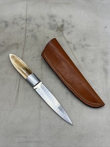 Russell Easler Custom Scrimshaw Boot Knife With Leather Sheath (FF653