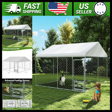 10x10 Ft Outdoor Dog Kennel with Roof  Rotating Feeder Bowls