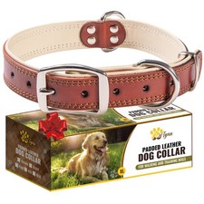 ADITYNA Heavy-Duty Big Leather Dog Collar for Extra-Large Dogs - Soft Padded ...