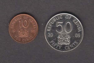 KENYA 1995, 2005. 10 & 50 cents. Arms. Daniel Toroitich Arap Moi. KM# 31, 41