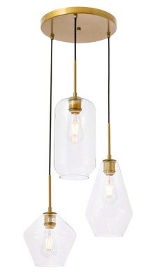 Elegant Lighting LD2268 Gene 3 Light 17''W Multi Light Pendant - Brass