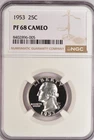 1953 Washington Quarter Proof NGC PF 68 CAMEO PR68CAM Frosty Coin 25C