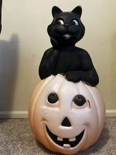 Vintage Large 34" Carolina Enterprises Black Cat on Pumpkin Halloween Blow Mold