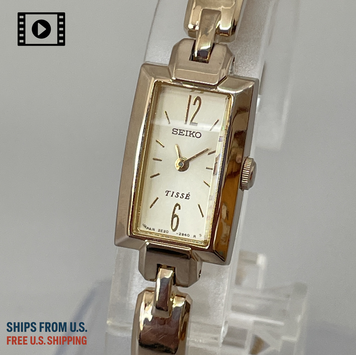 Seiko Tisse 2E20-7310 Vtg 1995 [US Stock] Gold Rectangle Qz Womens