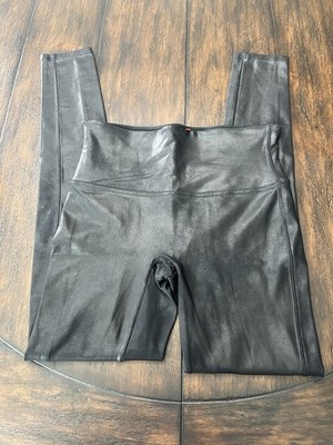 Spanx Black Faux Leather Leggings Size Med Slimming Clean Girl Minimalist