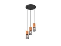 Trio Leuchten Pendelleuchte Tosh 304330332, Metall Schwarz Matt, Holz, Exkl. 3X
