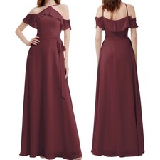 Azazie Ailani Gown Ruffle Off Shoulder Y Neck Halter Maxi Cabernet Red Womens 10